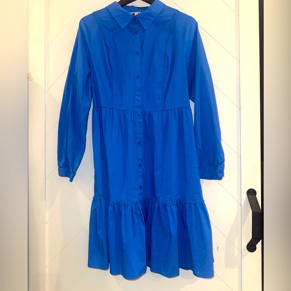 Nanette Lepore Shirt Midi Dress crochet Lace poplin 14 polished preppy classic - Picture 2 of 12
